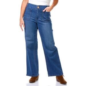 Rafaella Women's Plus Size Wide Leg Stretch Jeans in Coastal Blue Denim